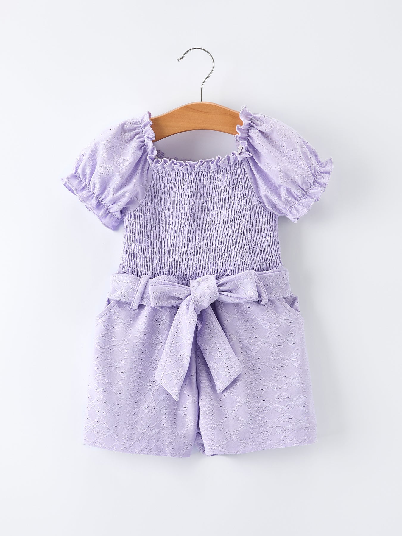 Spring Purple Short-sleeved Girls Jumpsuit