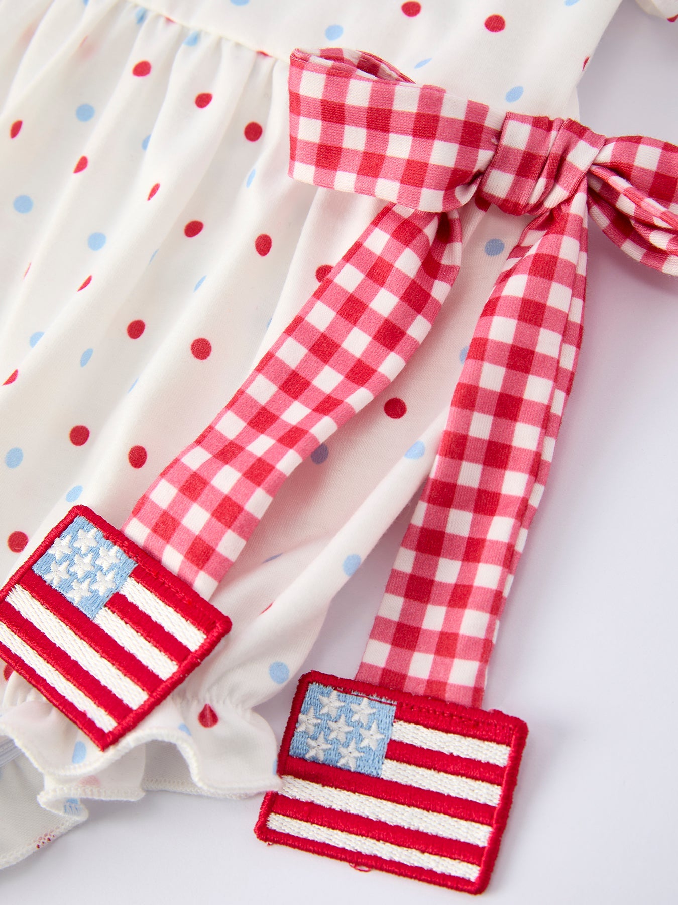 4th of July Dot Girls Romper Bow Ruffle Peter Pan Collar
