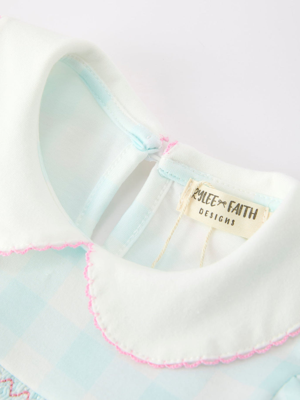 Spring Plaid Bow Girls Dress Smocked Petals Collar Puff Sleeve