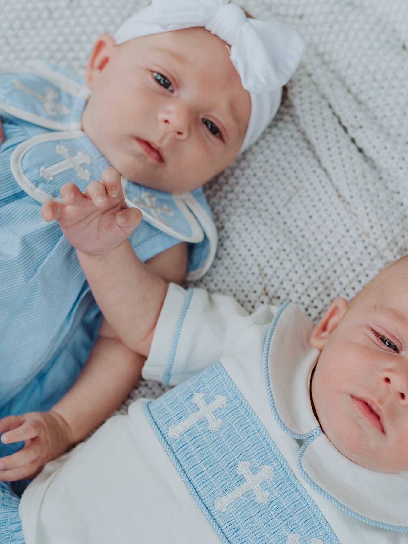 Blue Smocked Church Christ Bishop Christening Baby Boy Bloomer Set