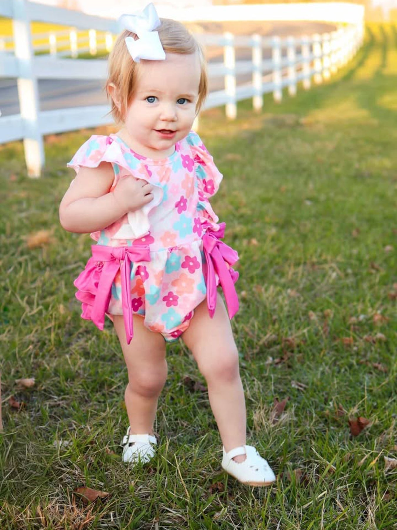 Colorful Floral Ruffle Baby Girls Romper
