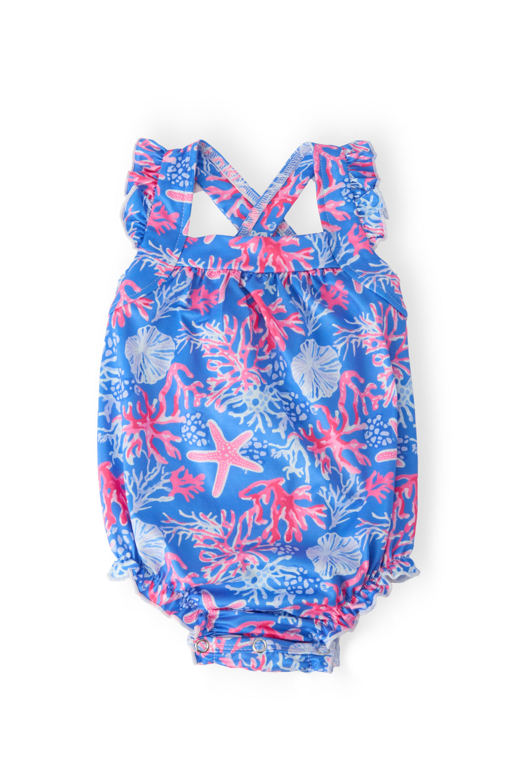 Coral Cove Ruffle Cross Back Romper