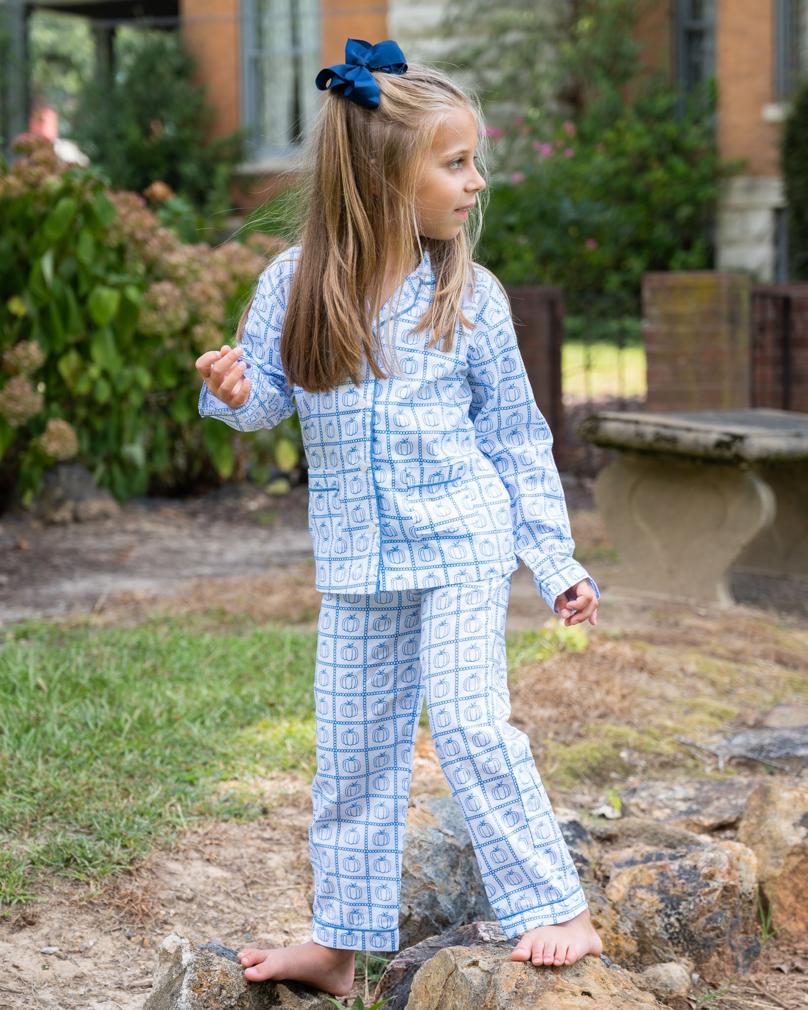 Blue Pumpkin Check Print Pajama Set- FINAL SALE