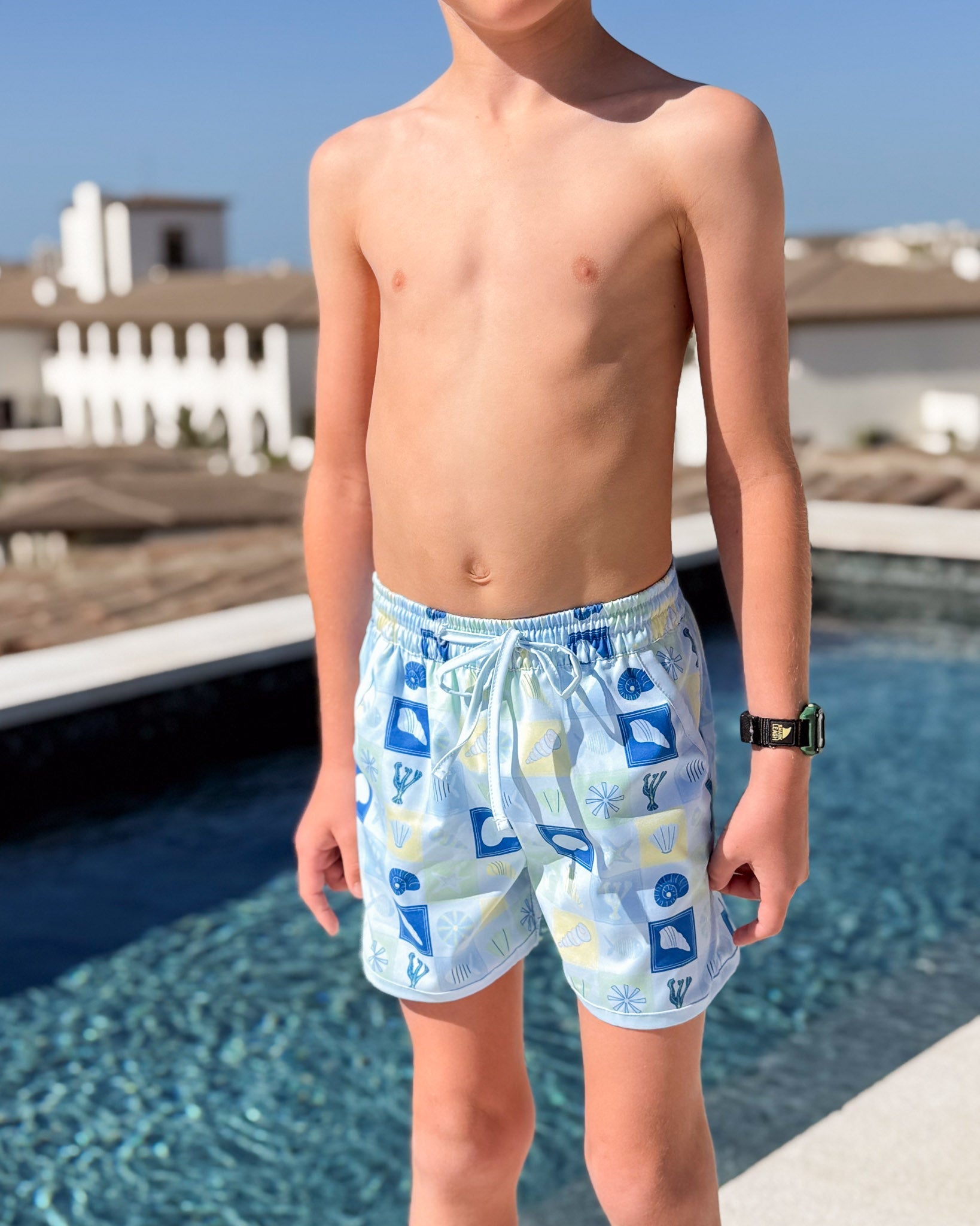 Coastal Stamps in Pastel Swim Trunks- FINAL SALE