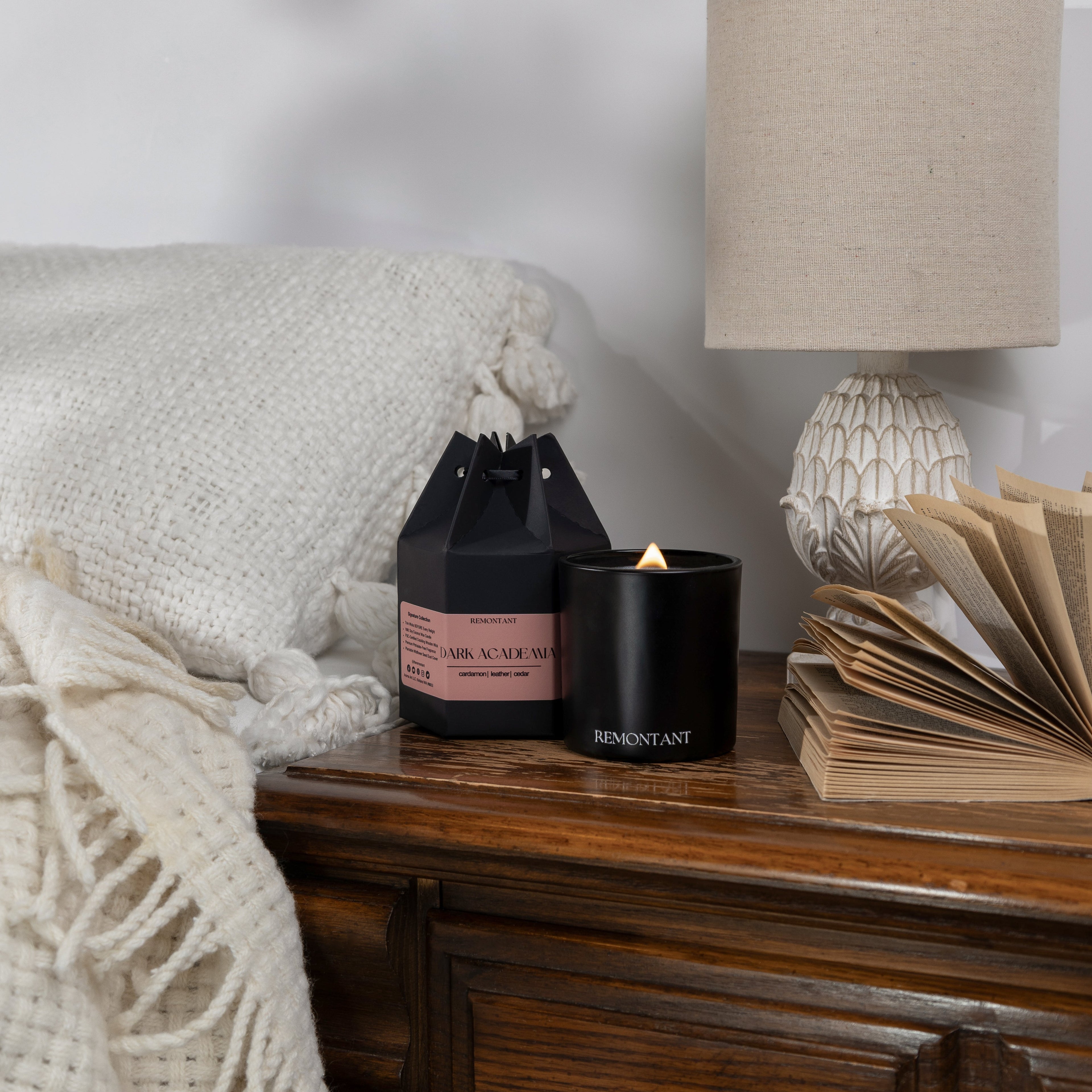 Dark Academia Candle | Cardamom ~ Leather ~ Cedar | Wood Wick Candle