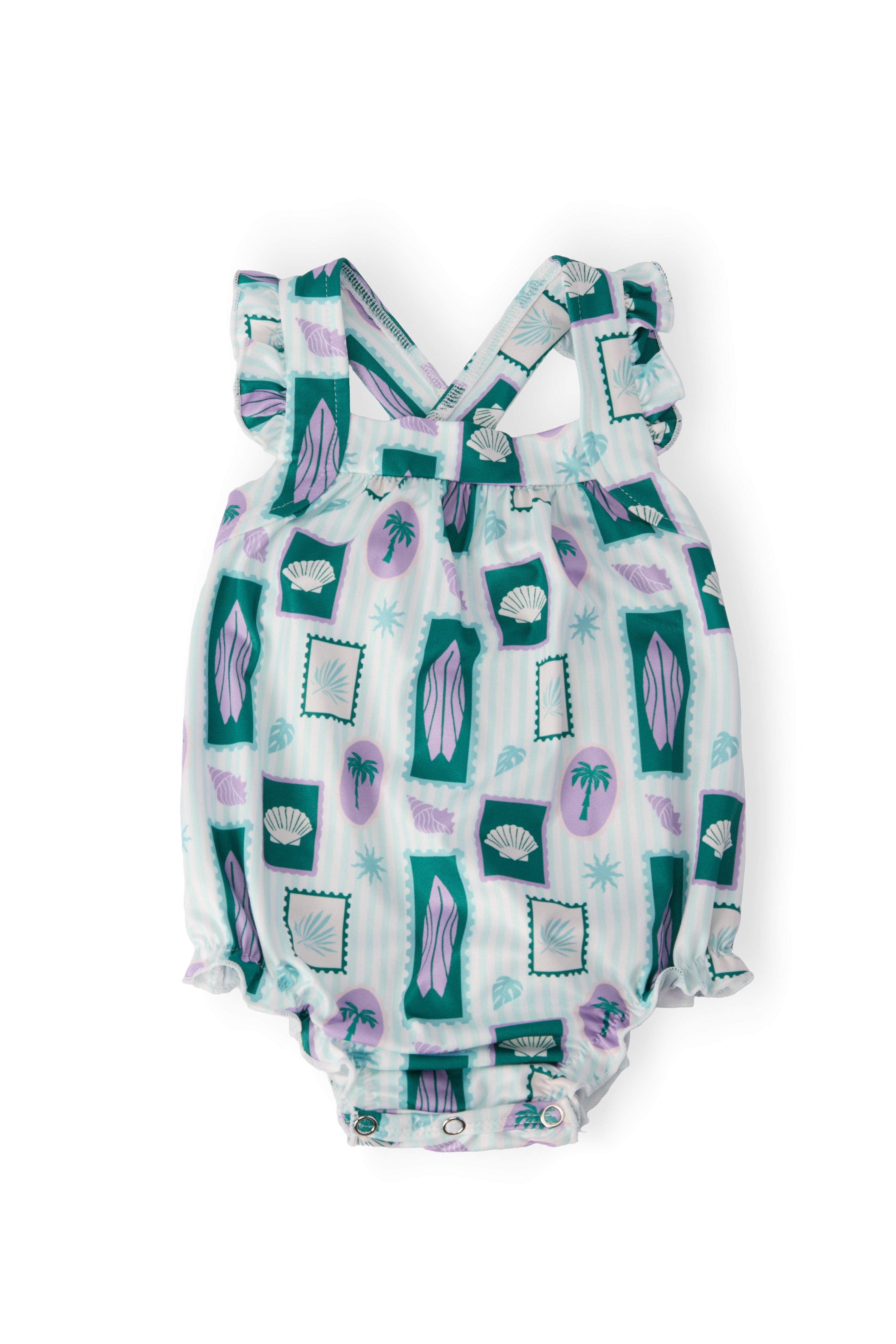 Surfer Girl Ruffle Cross Back Romper