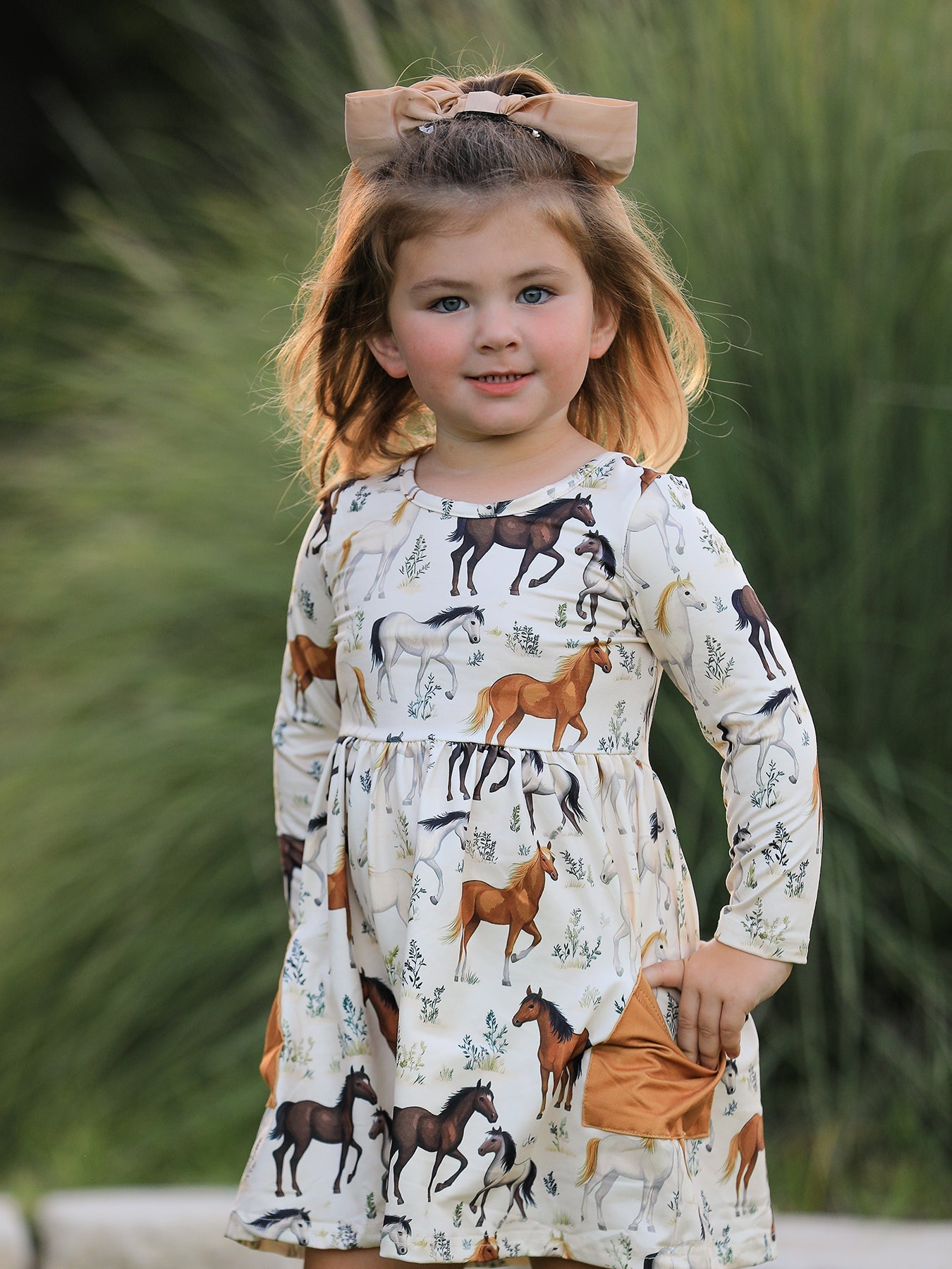 Western Horse Print Long Sleeve Dress